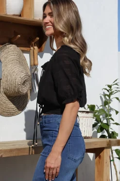 Nadiya Crop - Adjustable Neck and Hemline Crop with Pleating Details in Black><noscript><img width=