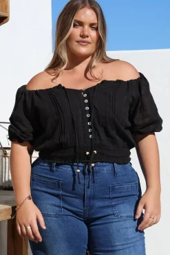 Nadiya Crop - Adjustable Neck and Hemline Crop with Pleating Details in Black><noscript><img width=