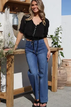 Nadiya Crop - Adjustable Neck and Hemline Crop with Pleating Details in Black><noscript><img width=