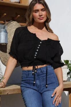 Nadiya Crop - Adjustable Neck and Hemline Crop with Pleating Details in Black><noscript><img width=