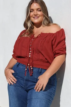 Nadiya Crop - Adjustable Neck and Hemline Crop with Pleating Details in Rust>Salty Crush Discount