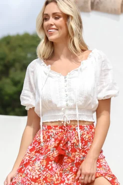 Nadiya Crop - Adjustable Neck and Hemline Crop with Pleating Details in White><noscript><img width=