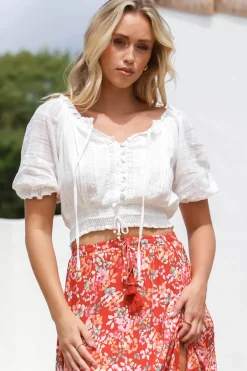 Nadiya Crop - Adjustable Neck and Hemline Crop with Pleating Details in White><noscript><img width=