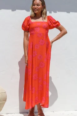Nani Midi Dress - Milkmaid Neckline Dress with Short Sleeves in Sallio Print><noscript><img width=
