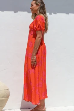Nani Midi Dress - Milkmaid Neckline Dress with Short Sleeves in Sallio Print><noscript><img width=