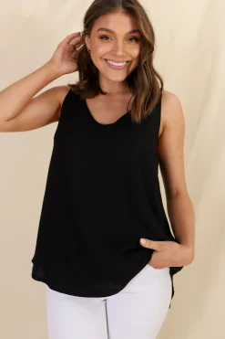 Neide Top - High Low Scoop Hem Sleeveless Top in Black><noscript><img width=
