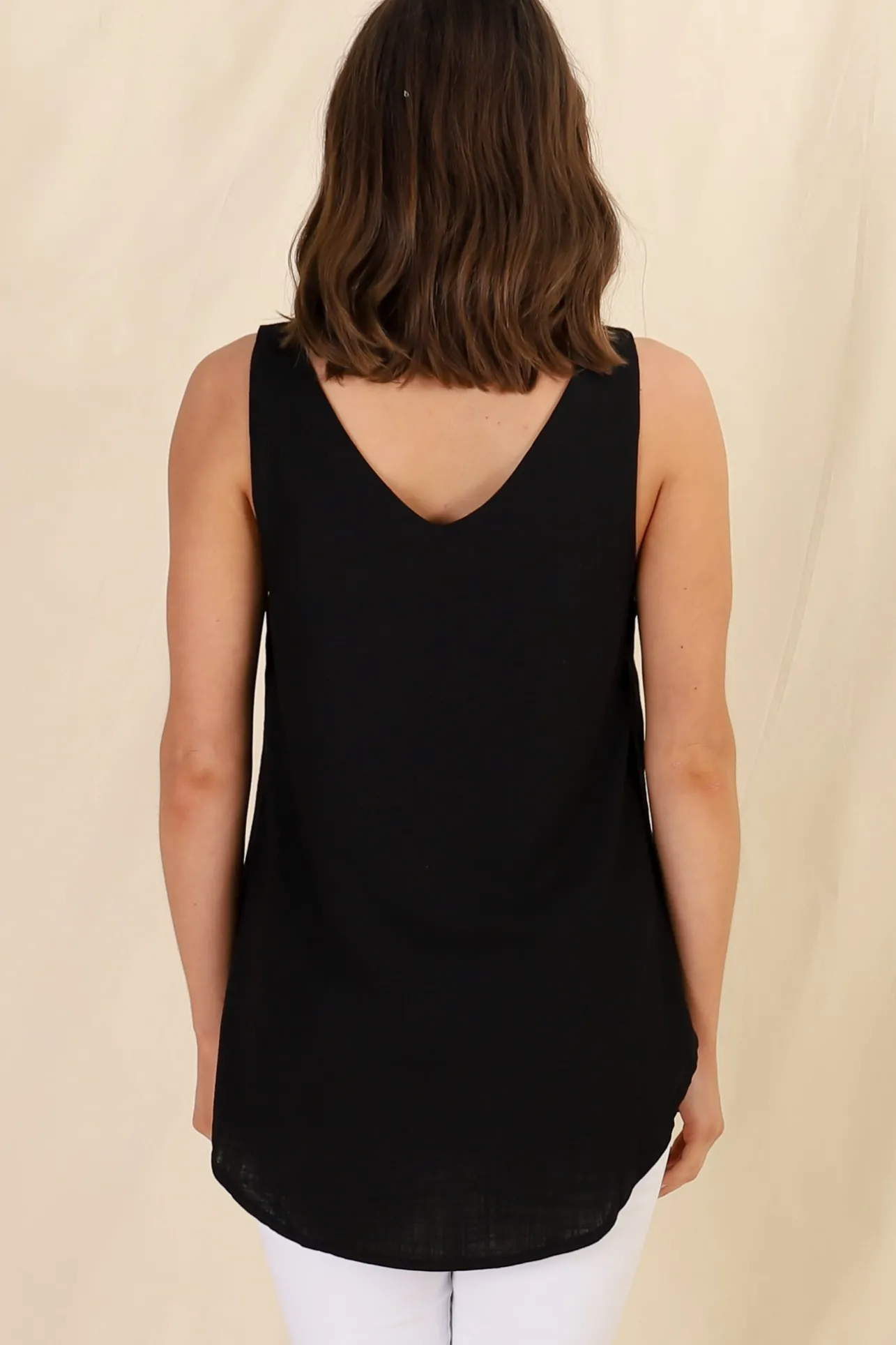 Neide Top - High Low Scoop Hem Sleeveless Top in Black>Salty Crush Sale