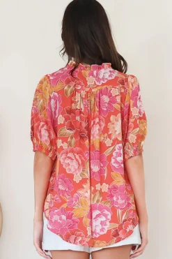 Neo Blouse - High Frill Collar Button Down Shirt in Mirella Print><noscript><img width=