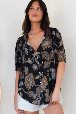 Neo Blouse - High Frill Collar Button Down Shirt in Enchanted Ink Print><noscript><img width=