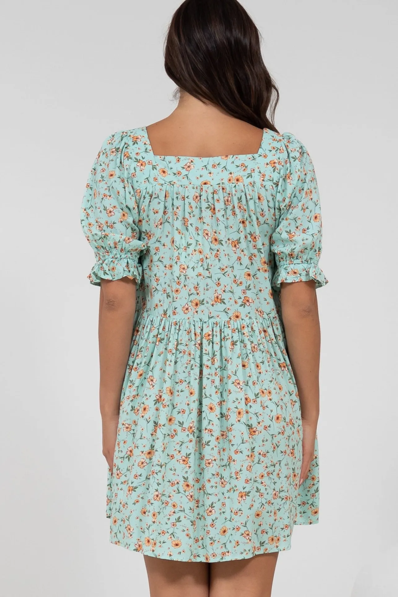 Nola Mini Dress - Square Neckline Babydoll Dress in Minty Print>Salty Crush Sale