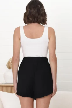 Nolan Shorts - High Waist Frill Hemline Shorts with Pockets in Black><noscript><img width=