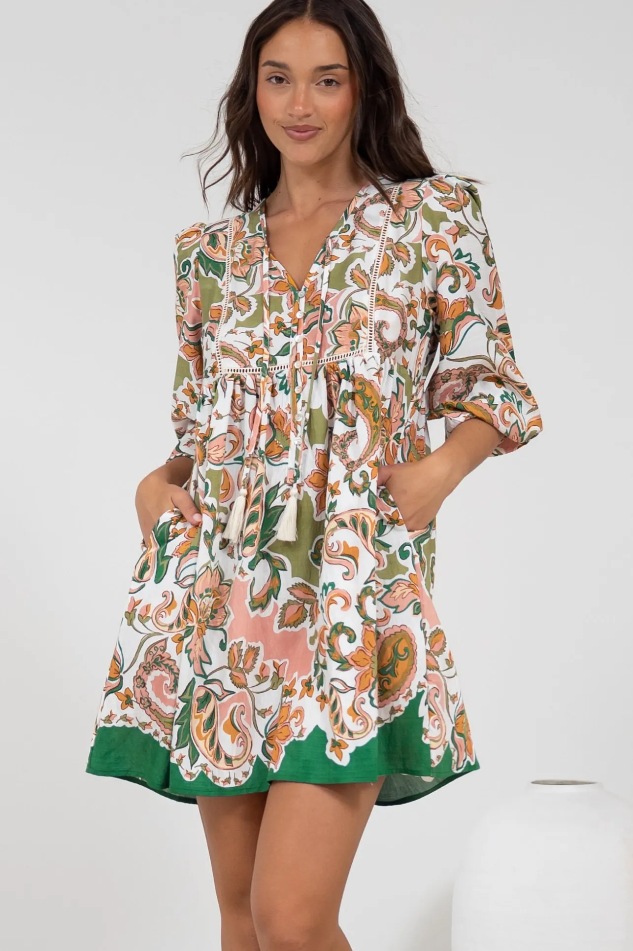 Nora Mini Dress - Long Sleeve Baby Doll Dress in Marcia Print>Salty Crush Online