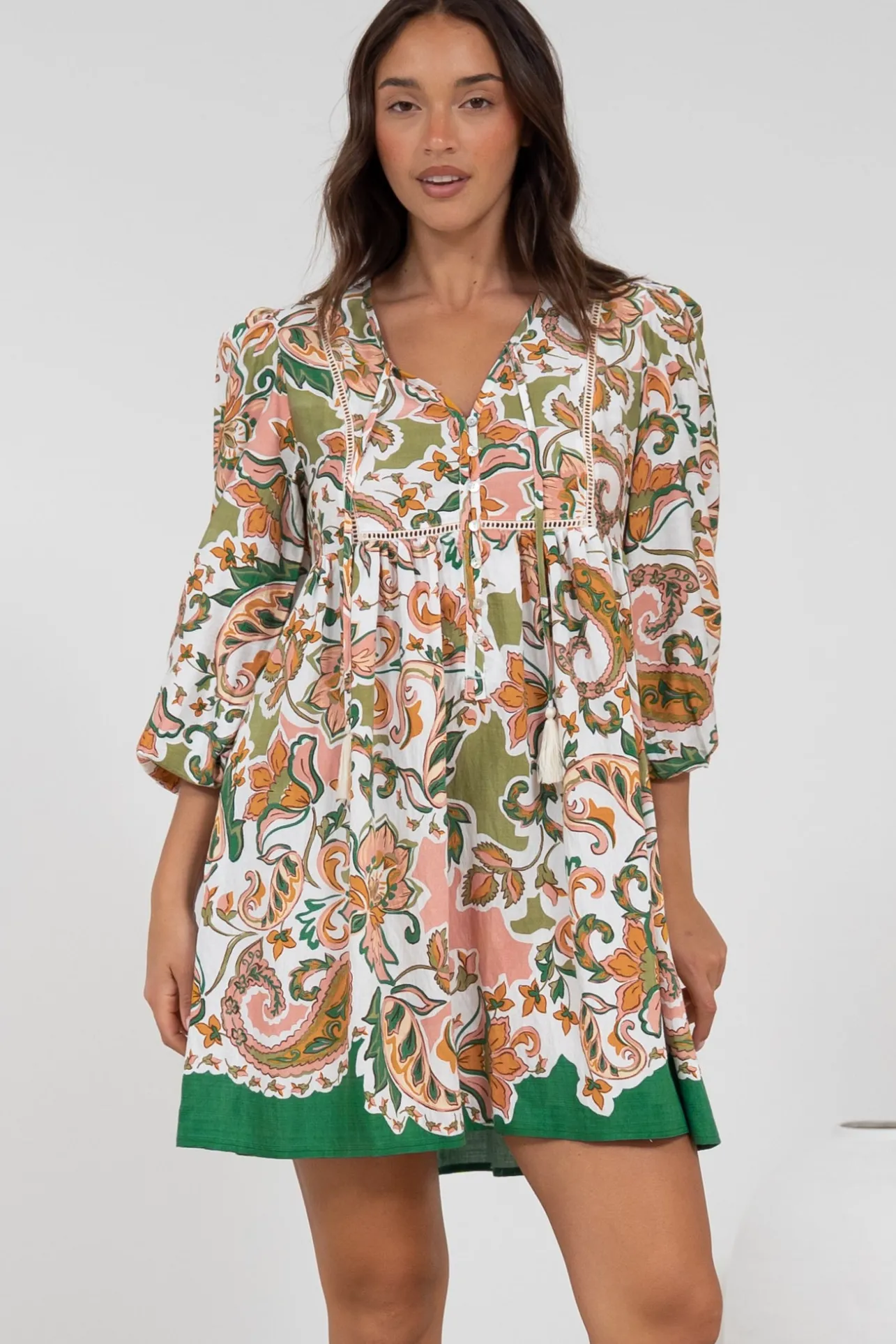 Nora Mini Dress - Long Sleeve Baby Doll Dress in Marcia Print>Salty Crush Online