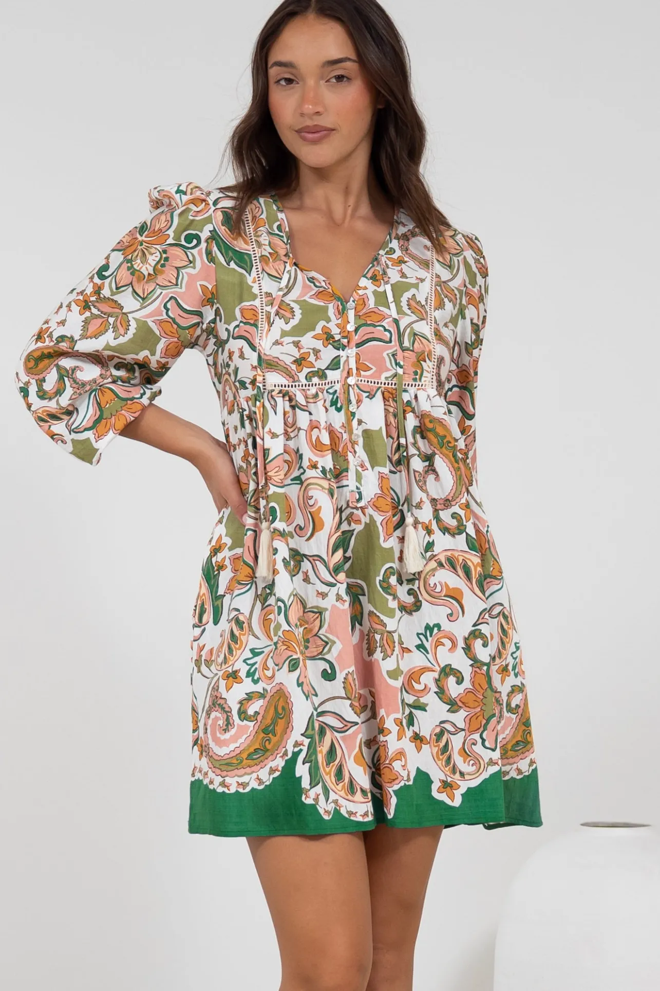 Nora Mini Dress - Long Sleeve Baby Doll Dress in Marcia Print>Salty Crush Online