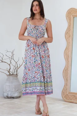 Nyra Midi Dress - Thick Strap Tie at Neckline A-Line Sun Dress in Scottie Print><noscript><img width=
