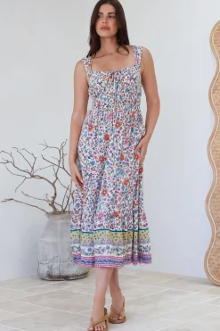 Nyra Midi Dress - Thick Strap Tie at Neckline A-Line Sun Dress in Scottie Print><noscript><img width=