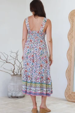 Nyra Midi Dress - Thick Strap Tie at Neckline A-Line Sun Dress in Scottie Print><noscript><img width=