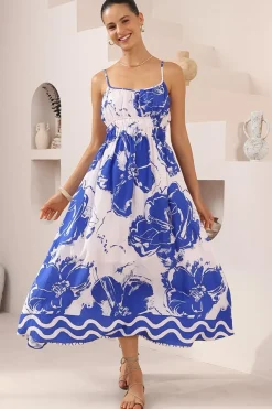 Odelia Midi Dress - Gathered and Defined Bodice Sun Dress in Katiya Print>Salty Crush Sale
