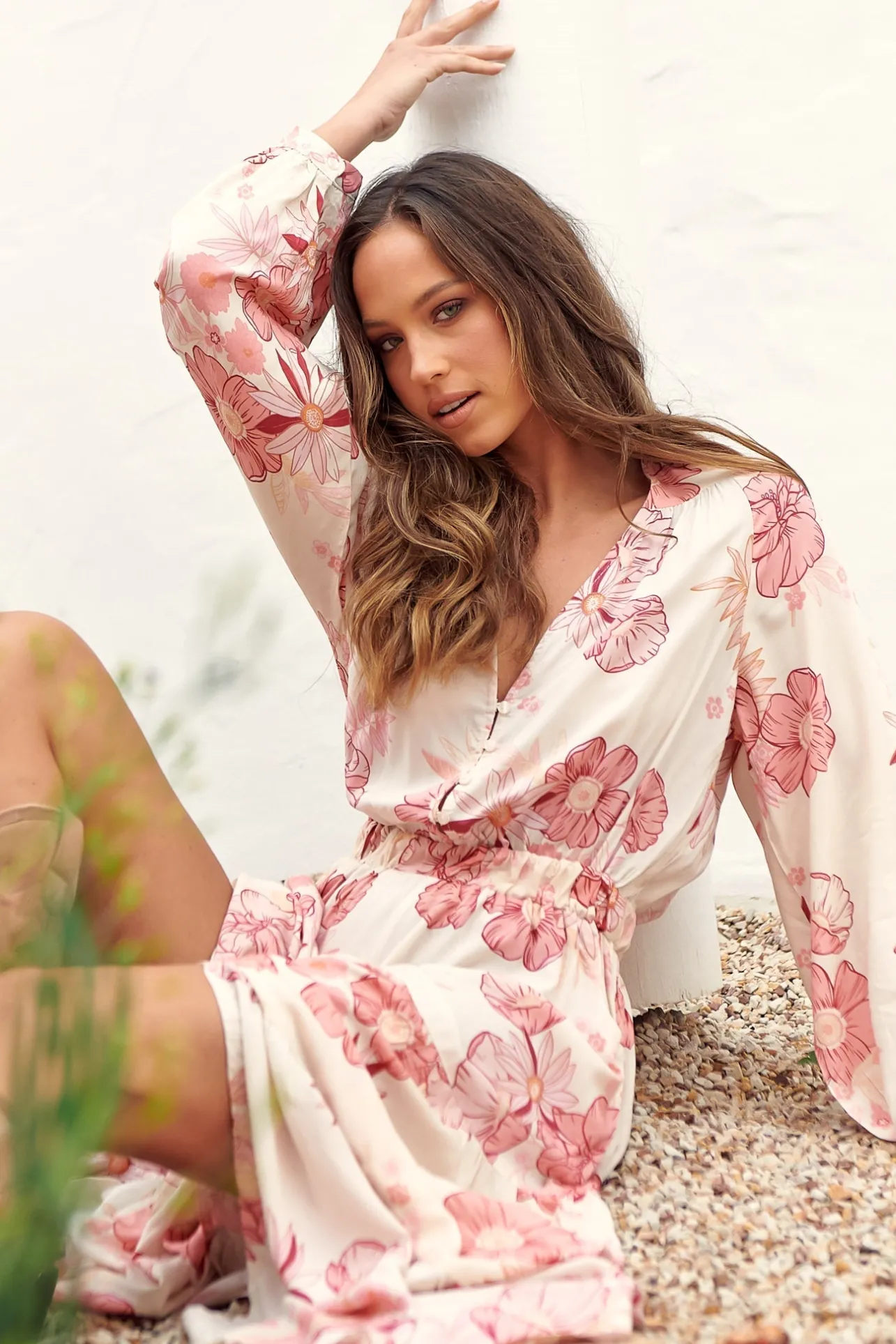 Otto Maxi Dress - Deep V Neck Long Sleeve Dress with Pockets in Lucie Print>Jaase Discount
