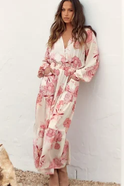 Otto Maxi Dress - Deep V Neck Long Sleeve Dress with Pockets in Lucie Print><noscript><img width=