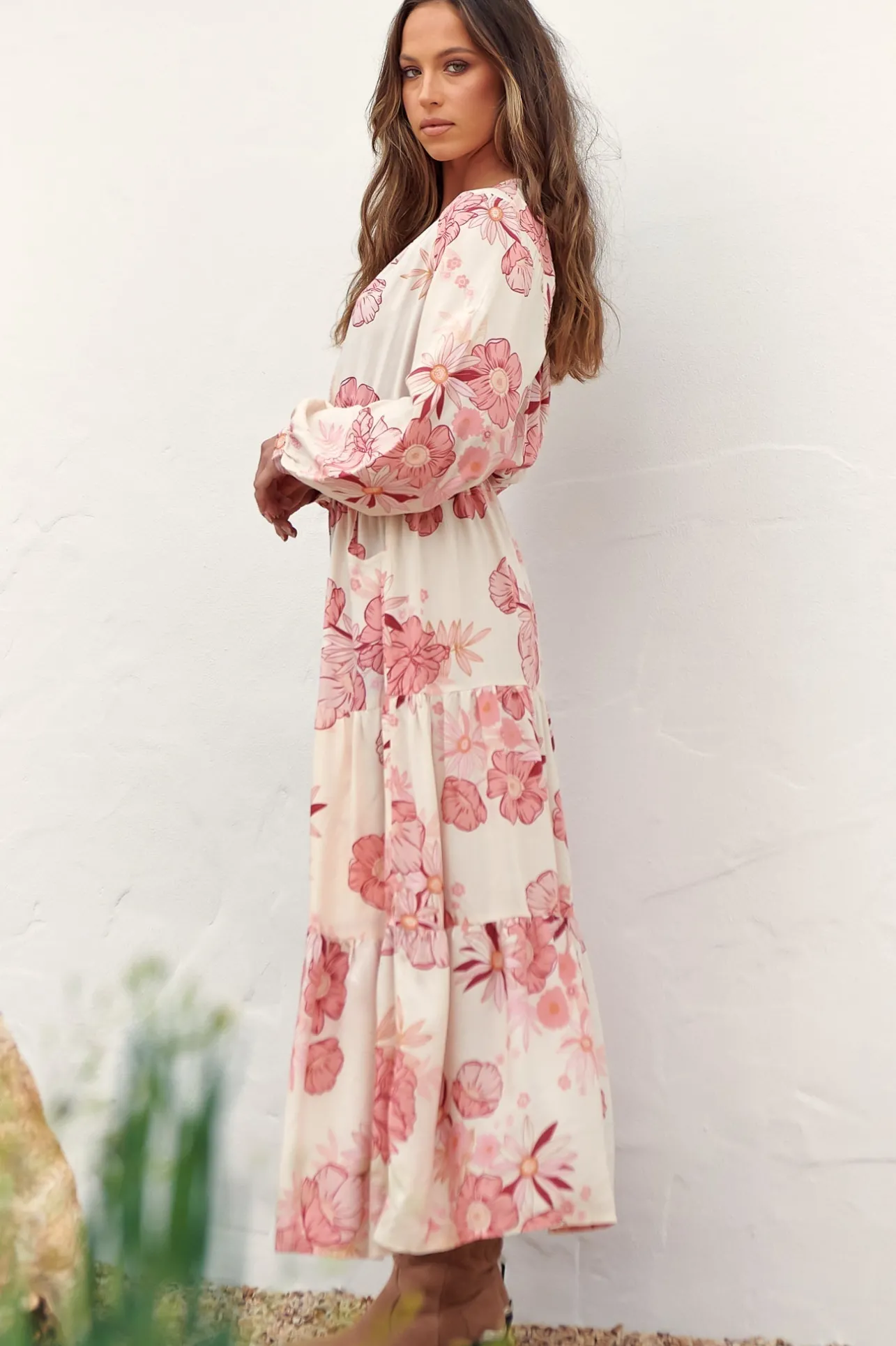 Otto Maxi Dress - Deep V Neck Long Sleeve Dress with Pockets in Lucie Print>Jaase Discount