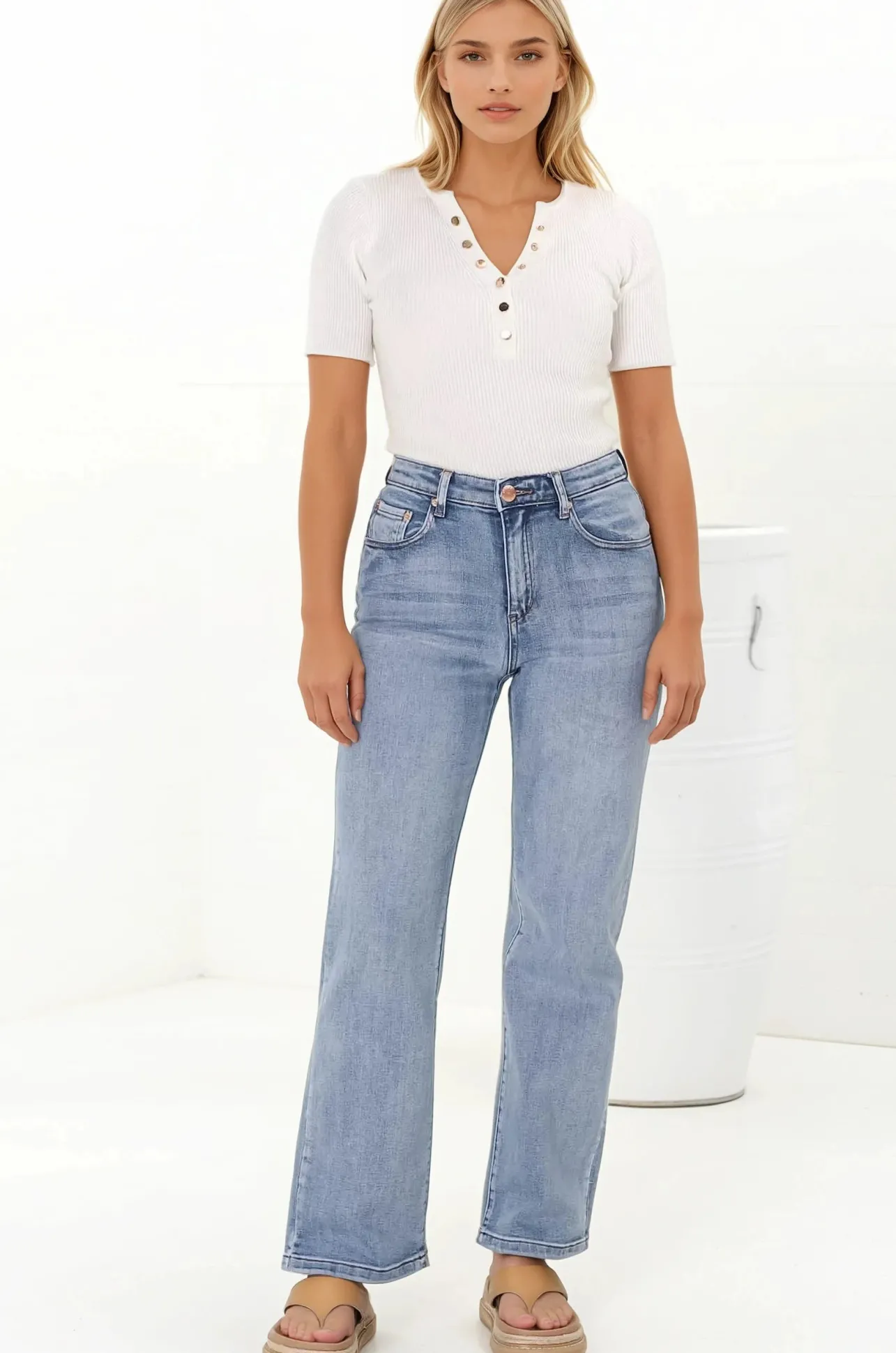 Pacey Jeans - High Waisted Straight Leg Jeans in Light Denim>Salty Crush Sale
