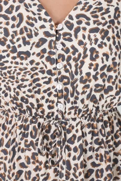 Perrie Maxi Dress - V Neck 3/4 Sleeve Dress with Pull Tie Waist in Leopard Print><noscript><img width=