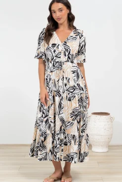 Phinny Maxi Dress - V-Neck Tiered Dress with Pull Tie Waist in Chicago Print>Salty Crush Outlet