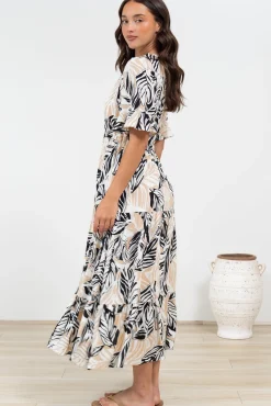 Phinny Maxi Dress - V-Neck Tiered Dress with Pull Tie Waist in Chicago Print><noscript><img width=