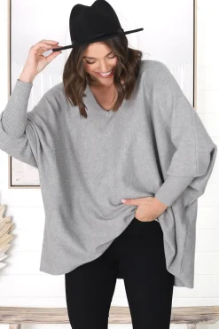 Pier Jumper - Oversized Batwing Knit Jumper in Grey>Salty Crush Outlet