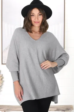 Pier Jumper - Oversized Batwing Knit Jumper in Grey><noscript><img width=