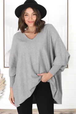 Pier Jumper - Oversized Batwing Knit Jumper in Grey><noscript><img width=