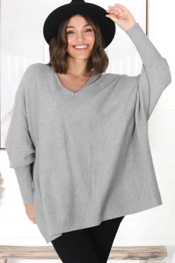 Pier Jumper - Oversized Batwing Knit Jumper in Grey><noscript><img width=