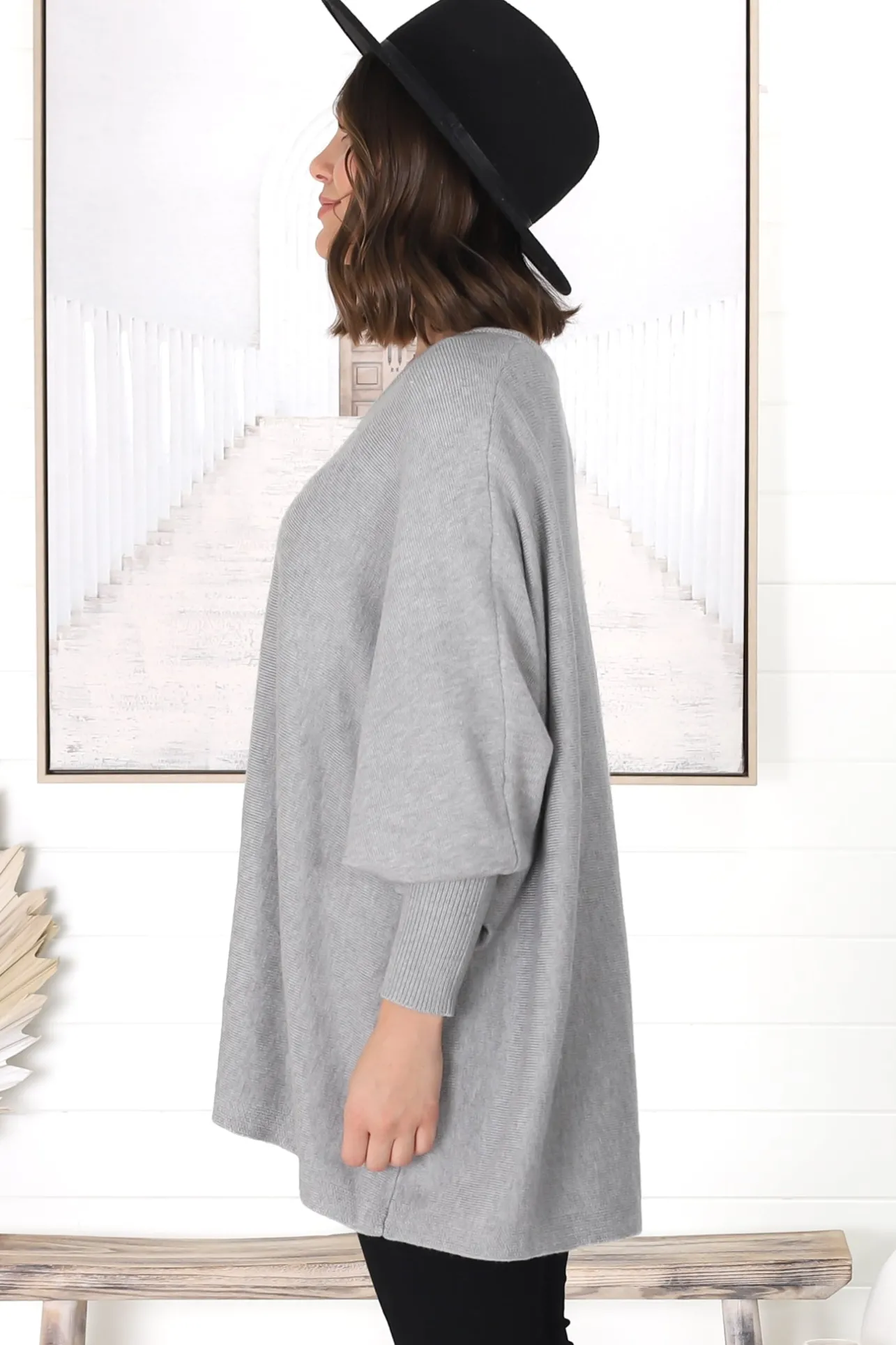 Pier Jumper - Oversized Batwing Knit Jumper in Grey>Salty Crush Outlet