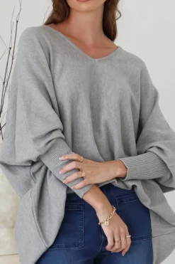 Pier Jumper - Oversized Batwing Knit Jumper in Grey><noscript><img width=