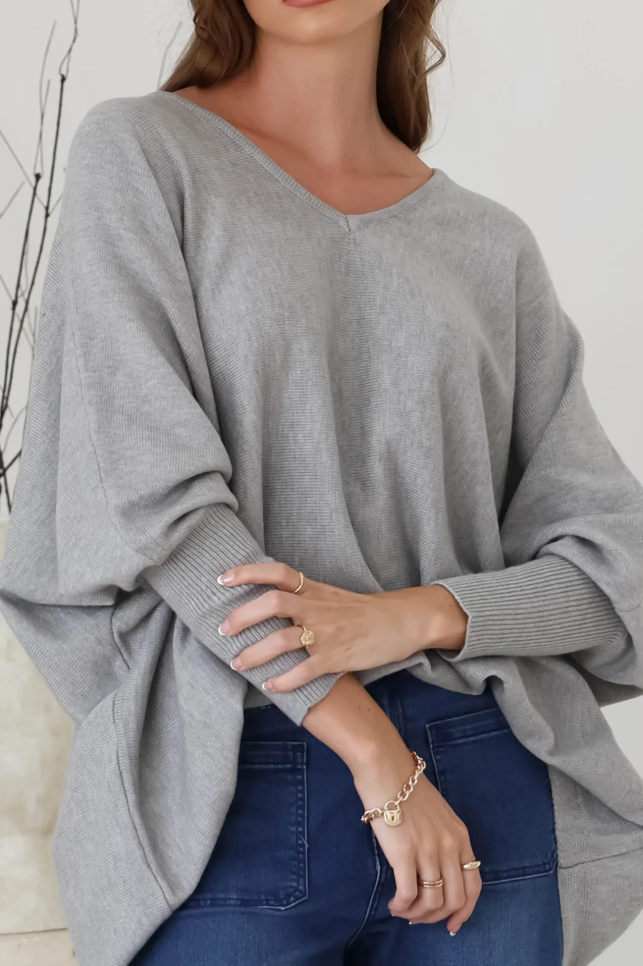 Pier Jumper - Oversized Batwing Knit Jumper in Grey>Salty Crush Outlet