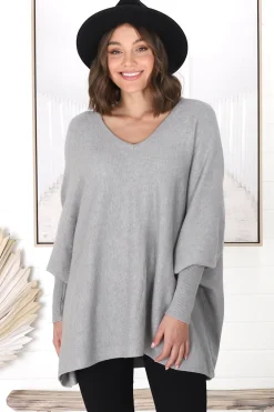 Pier Jumper - Oversized Batwing Knit Jumper in Grey><noscript><img width=