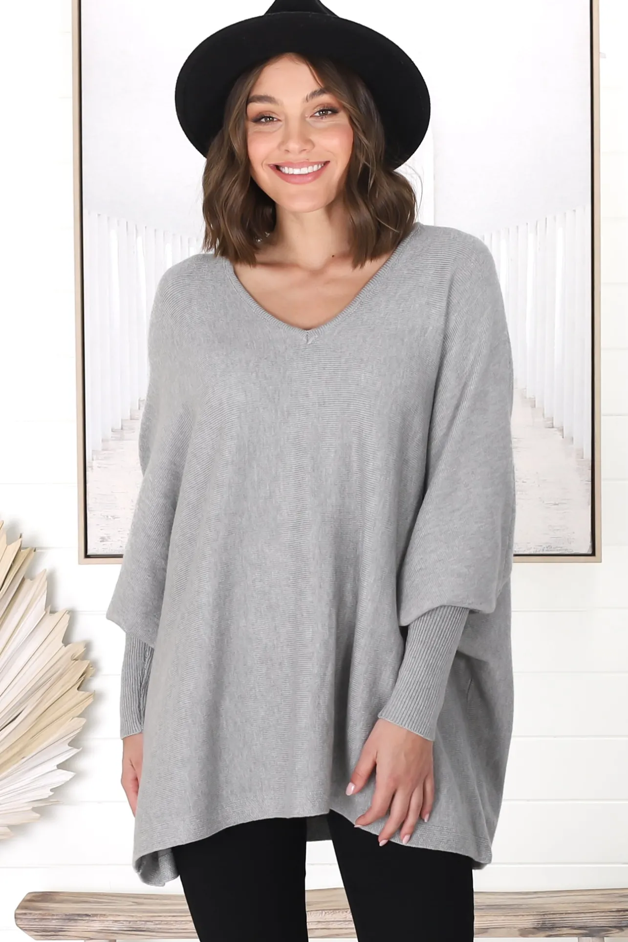 Pier Jumper - Oversized Batwing Knit Jumper in Grey>Salty Crush Outlet