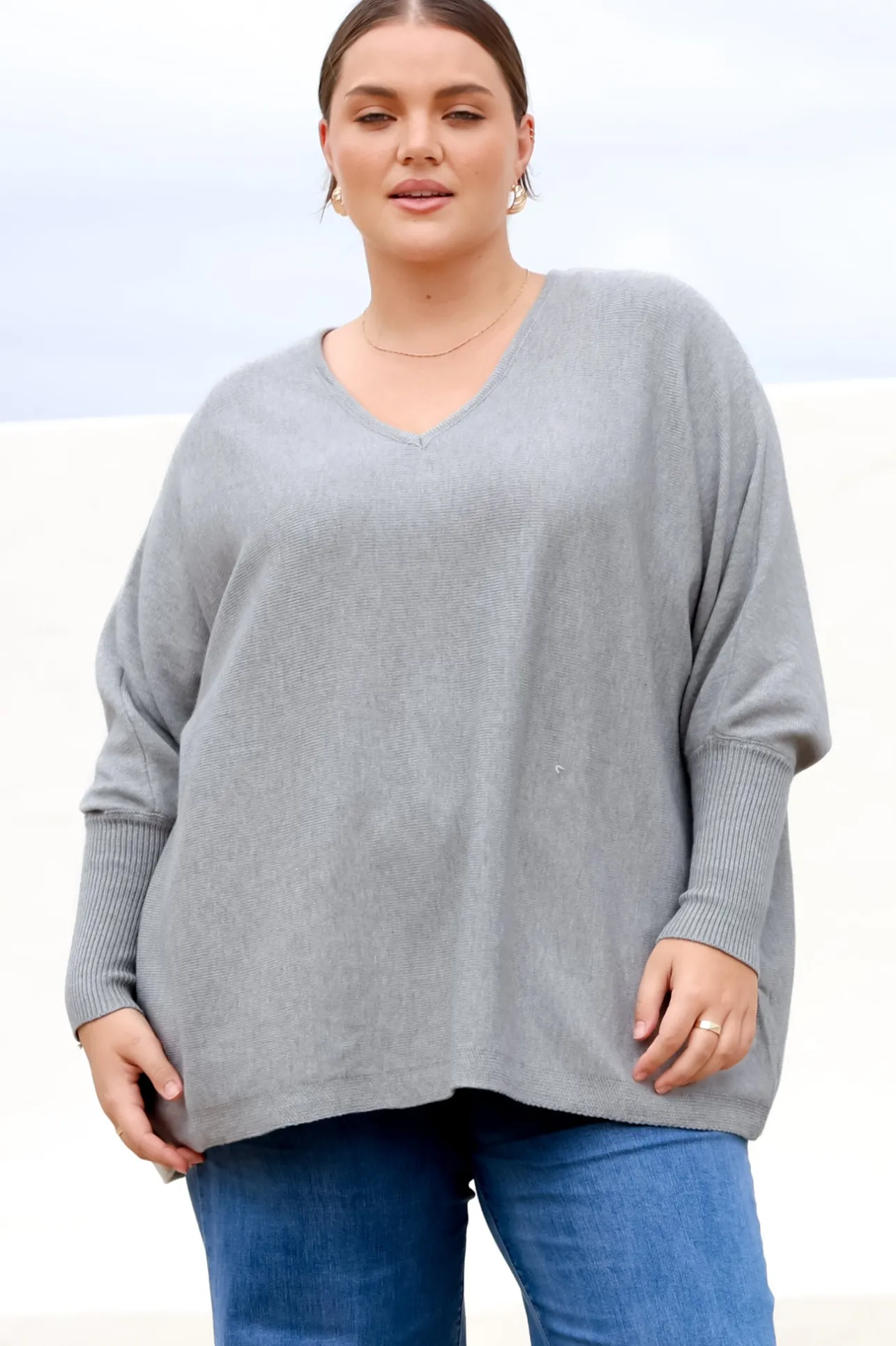 Pier Jumper - Oversized Batwing Knit Jumper in Grey>Salty Crush Outlet