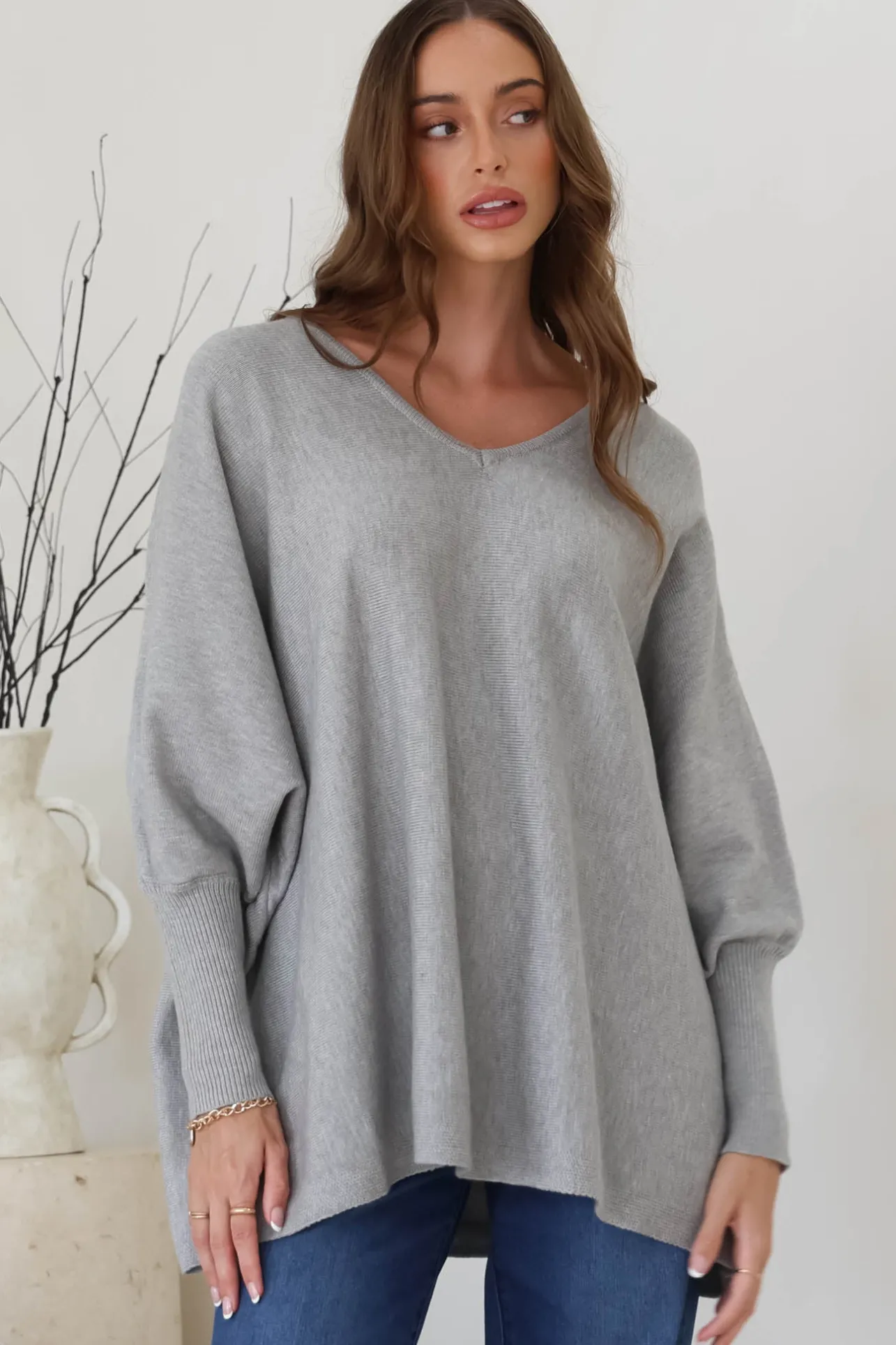 Pier Jumper - Oversized Batwing Knit Jumper in Grey>Salty Crush Outlet