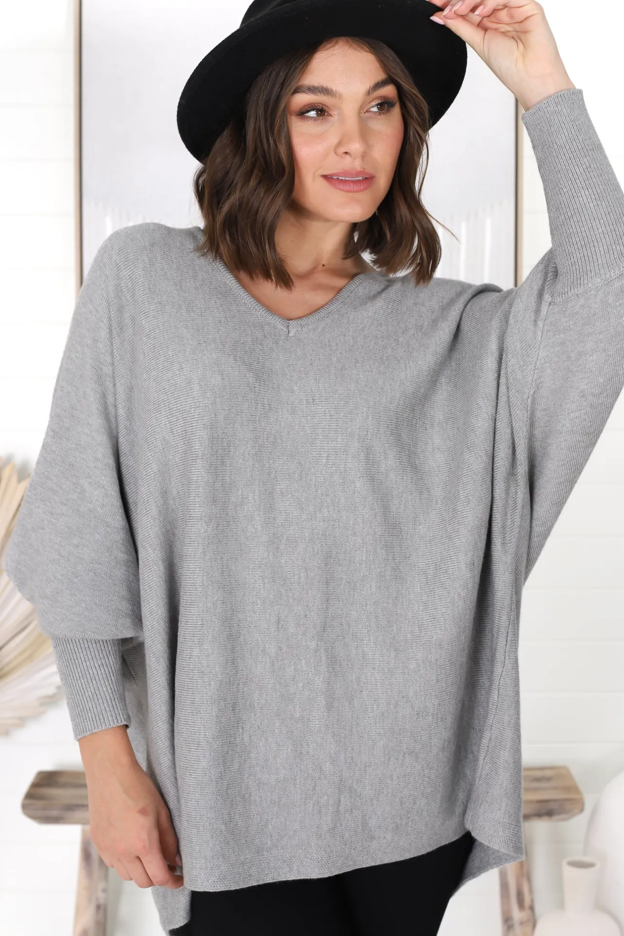 Pier Jumper - Oversized Batwing Knit Jumper in Grey>Salty Crush Outlet