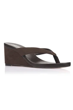 Polly Thong Wedges - Chocolate Brown Micro>Verali