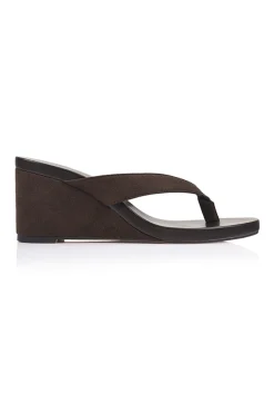 Polly Thong Wedges - Chocolate Brown Micro><noscript><img width=