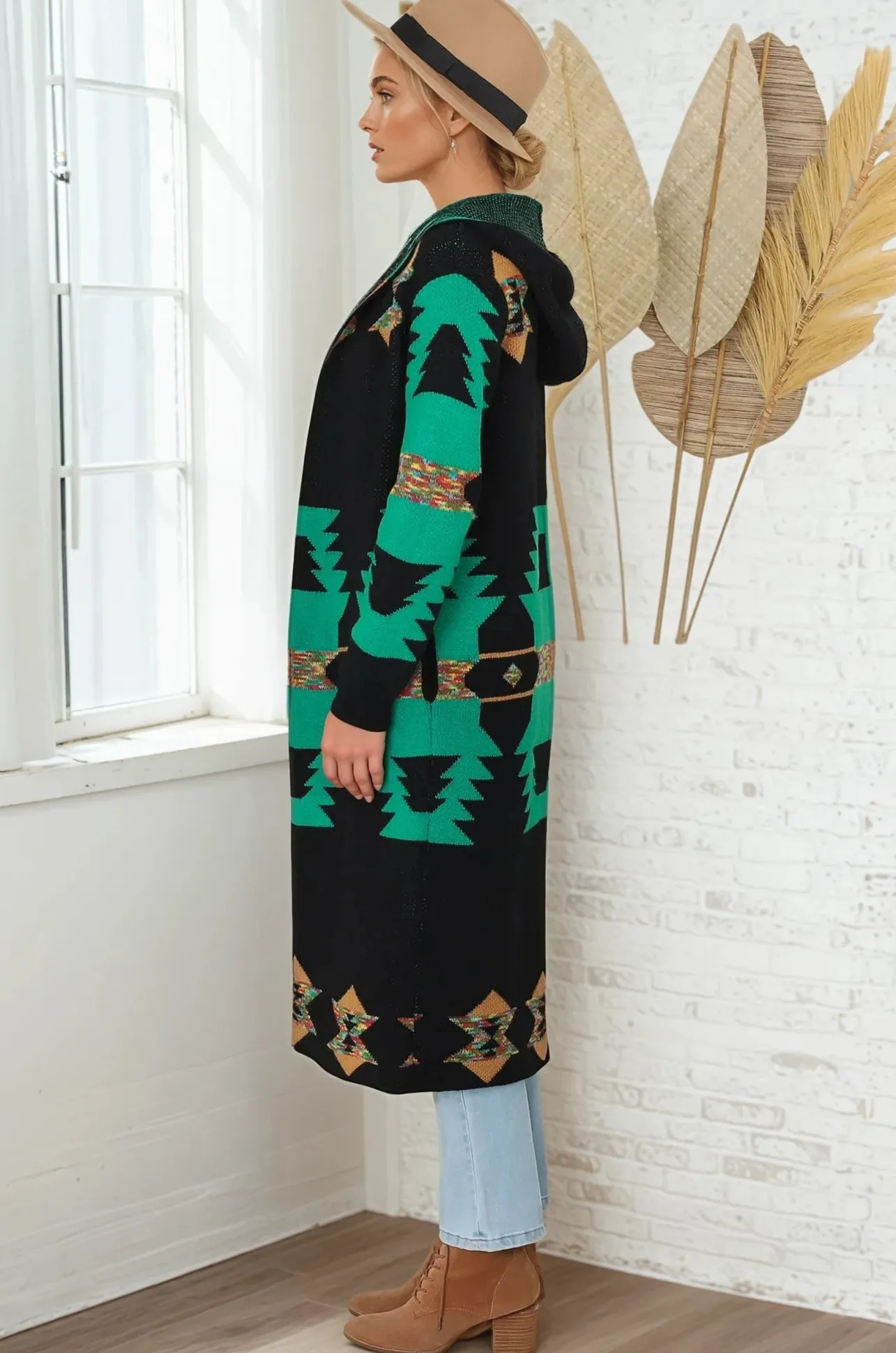 Quest Cardigan - Hooded Long Line Graphic Cardigan in Black>Salty Crush New