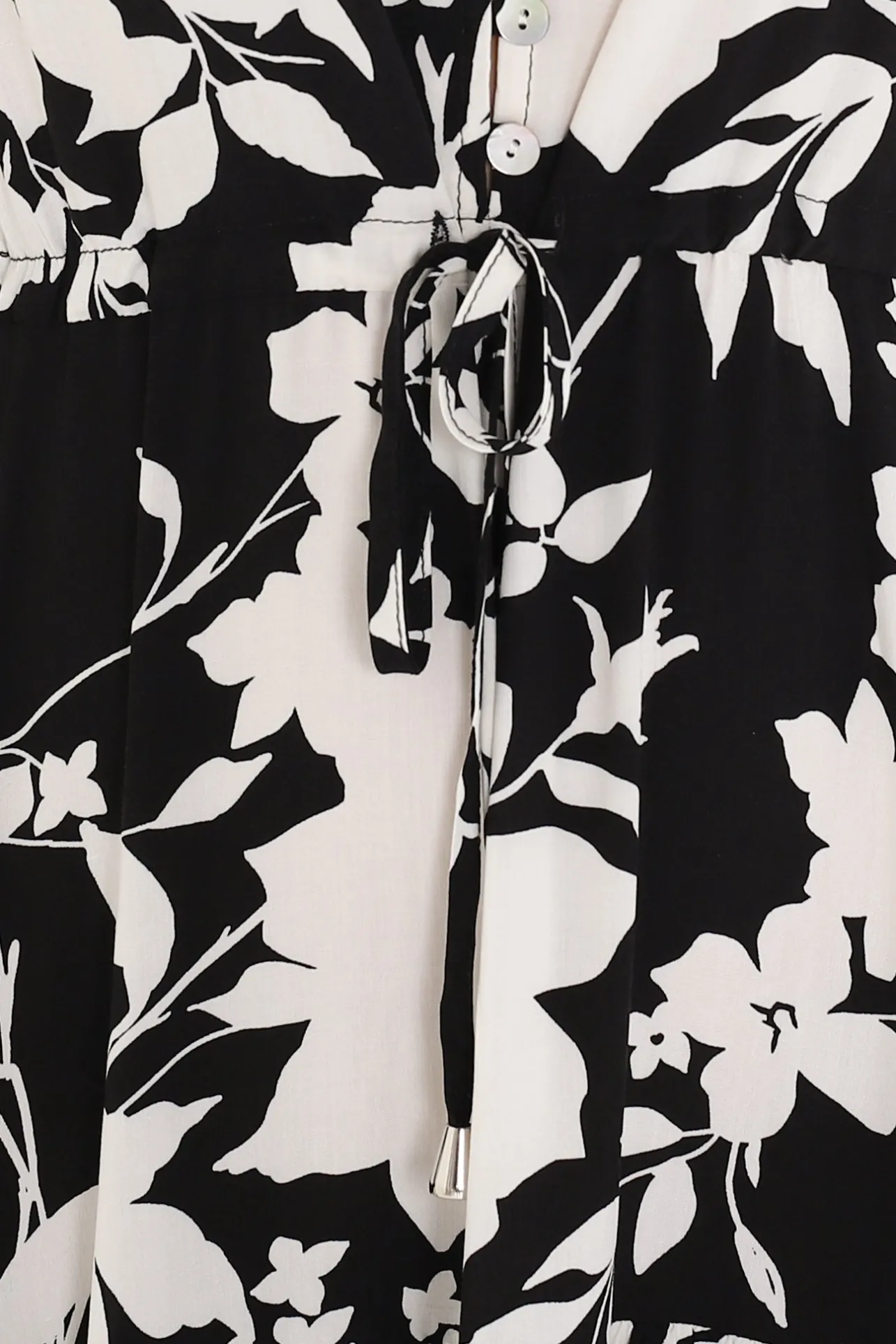 Rachel Maxi Dress - V-Neck 3/4 Sleeve Pull Tie Waist Tiered Dress in Kacia Print Black>Salty Crush Hot