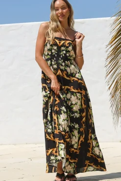 Radley Maxi Dress - Empire Line Sun Dress with Adjustable Straps in Evana Print Black><noscript><img width=