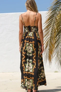 Radley Maxi Dress - Empire Line Sun Dress with Adjustable Straps in Evana Print Black><noscript><img width=