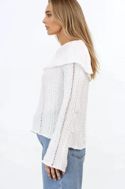 Rayra Knit Top - Multiway Neckline Knit Top with Flute Sleeves in White><noscript><img width=