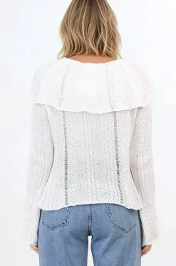 Rayra Knit Top - Multiway Neckline Knit Top with Flute Sleeves in White><noscript><img width=