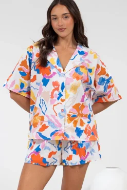 Remira Shirt - Collared Boxy Cut Short Sleeve Shirt in Isadora Print><noscript><img width=